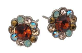   Plated Stud Earrings Made with Peach & Multicolor Crystals  