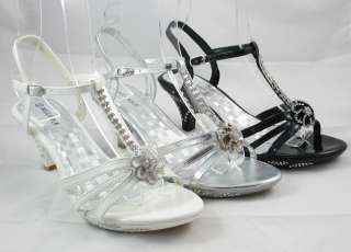 Ladies Rhinestone Party Prom Wedding Sandal Shoe Flower Black Silver 
