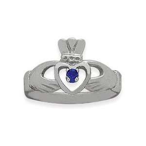  Ladies 10 Karat White Gold Sapphire Claddagh Ring   6 
