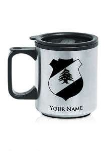 Personalized Stainless Coffee Mug  Lebanon Coat of Arms  