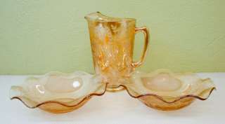 Vintage Art Glass Serving Bowl & Pitcher Set Antique  