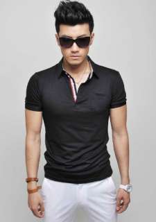 Mens Stand Collar Slim Fit Designer Dress Casual Tee T shirt Polo 