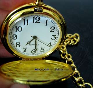Classic Gold Case Pendant Pocket Chain Lady Mens Women Watch Fob White 