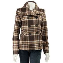 MICHAEL Michael Kors Womens Plaid Double breasted Peacoat 