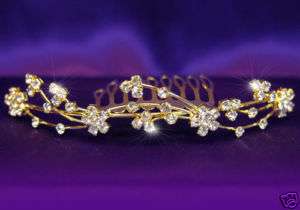 Bridal Wedding Rhinestone Gold Plated Tiara Comb T1060  