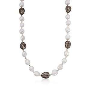 Baroque Pearl, 19.50ct t.w. Pave Champagne CZ Bead Necklace In Silver