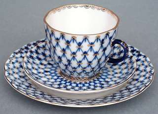 Lomonosov Porcelain Cobalt Net Coffee Set 3pc  