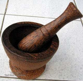 Thailand Palm Wood Spice Mortar Pestal Bowl Large Asian  