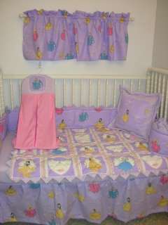 Crib Bedding Set made/w Disney Princess fabric w Prairie Points