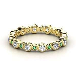 Heartbeat Band, 14K Yellow Gold Ring with Diamond & Emerald