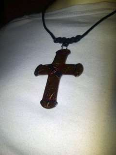 coconut shell cross necklace handmade carved painted  