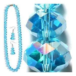  Sky Blue Faceted Crystal Necklace & Earrings Jewelry