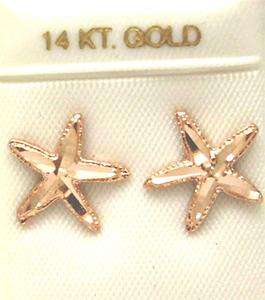 12MM 14K ROSE GOLD STARFISH STUD EARRINGS DIAMOND CUT  