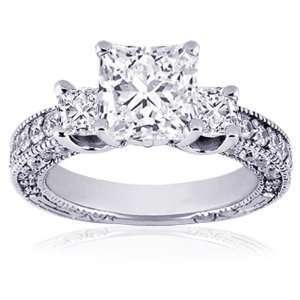  Antique 2.00CT Real Princess Cut Diamond Engagement Ring 