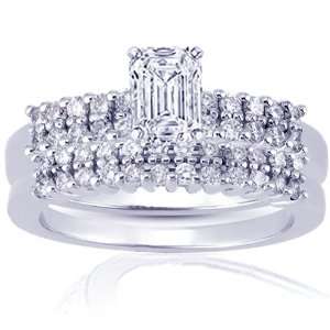  1.65 Ct Emerald Cut Petite Diamond Enagement Wedding Rings 