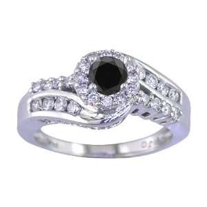  1.05 CT Black Diamond Engagement Ring 14K White Gold In 