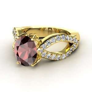   Ring, Oval Red Garnet 18K Yellow Gold Ring with Diamond Jewelry