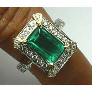  Art Deco Inspired Colombian Emerald & Diamond Ring 2.20 