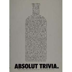  1993 Print Ad Absolut Trivia Facts Swedish Vodka Bottle 