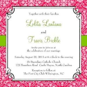  Pink and Green Damask Wedding Invitation (10 pack) Health 