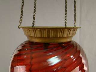   Antique VICTORIAN Optic Ribbed RUBY RED Hanging PARLOR Pull Down LAMP