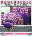 Queen Comforter 3 PCS Set Girls Reversible Pink Purple Polka Dot
