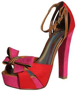   Strappy Color Block Platform High Heels Red fuschia pink size 5.5 10