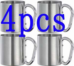 lot 4pcs stainless steel carabiner hook travel mug/cups  