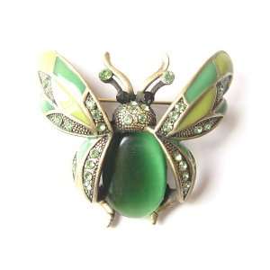   Green Crystal Rhinestone Ladybug Fly Insect Fashion Jewelry Brooch Pin