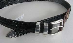 NWT*mens black leather belt*TASSO ELLA*silver buckle  