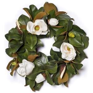    Magnolia Wreath w/ White Blossoms 24 (Silk) Patio, Lawn & Garden