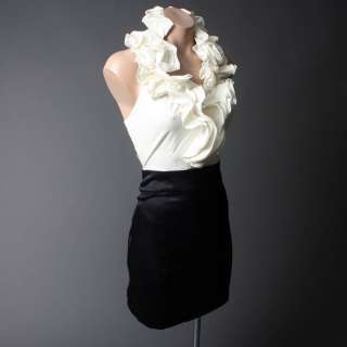 White Ruffle Ruffled Halter Satin Skirt Black Dress M Size  
