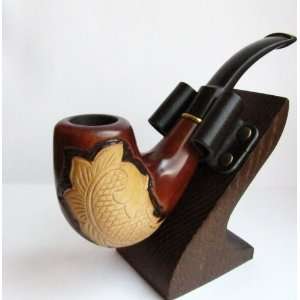 Pear Wood Hand Carved Tobacco Smoking Pipe Sunflower + Pouch + Free 