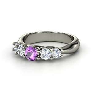   Oh La Lovely Ring, Round Amethyst 14K White Gold Ring with Diamond