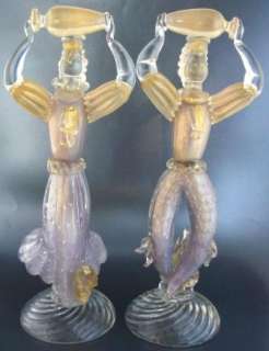 Murano Art Glass Man Woman Figurines Lavender Bullicante Aventurine 