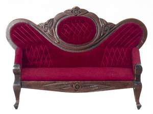 dollhouse miniature VICTORIAN COUCH BURGUNDY SOFA CARVED NEW  