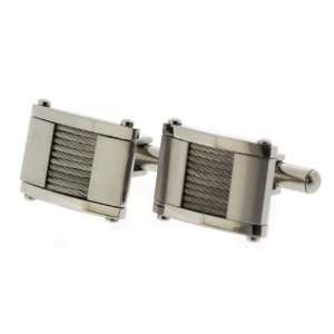  Edforce Stainless Steel Cuff Links with Steel Cable Wires 