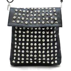  Black Designer Inspired Stone Studded Mini Crossbody Bag 