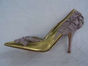 Due Farina Gold Lavender Metallic Ruffled Leather Heel Sz 38 US 8 