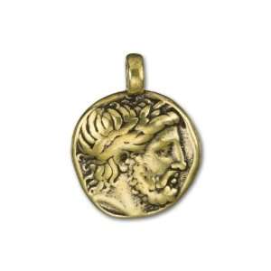  Antique Brass Plated Pewter Horse and Rider Round Pendant 