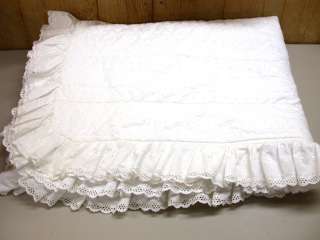 JC Penney Elizabeth Gray Eyelet Ruffled Bedspread & Sham ~ White ~ 60 