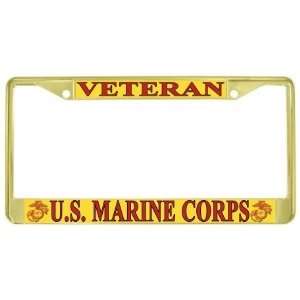 US Marines USMC Marine Corps Veteran Gold Tone Metal License Plate 