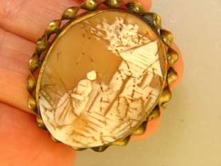VICTORIAN CARVED SHELL CAMEO TUBE HINGE ANTIQUE BROOCH   HAND CARVED 