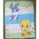 Baby Looney Tunes Fleece Baby Blanket Features Tweety Bird & Bugs 