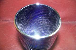 Strini sgnd Iridescent Art Glass Goblet, Ribbed, 6.5H  