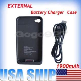 New Black 1900mAh External Backup Battery Charger Case For iPhone 4 4G 