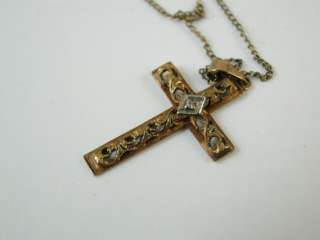   Solid Yellow Gold Cross Crucifix Necklace Diamond Charm Pendant  
