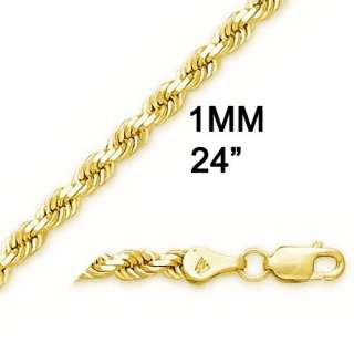 10K YELLOW GOLD SOLID DIAMOND ROPE CHAIN NECKLACE 1MM  
