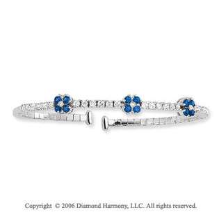 Diamond Harmony Jewelry 14k White Gold Blue Sapphire Clusters Diamond 