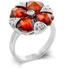   Cut Garnet CZ Heart Cluster Ring with Clear CZ Bezel and Pronged